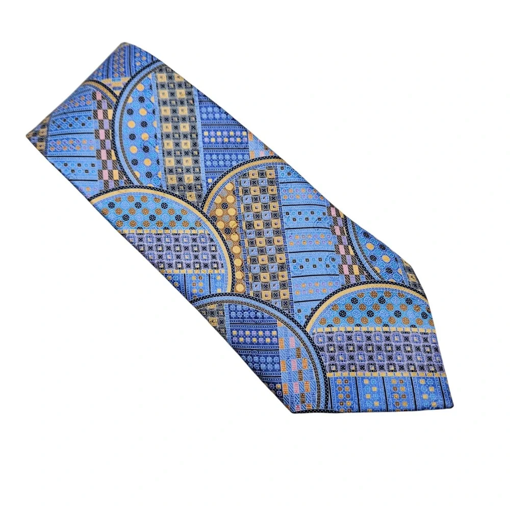 Ermenegildo‎ Zegna Quindici Tie Mens OS Blue Geometric Mosaic Silk Made in Italy